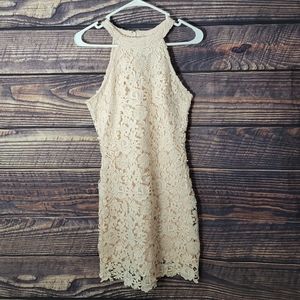 Medium Blush Pink mini dress with floral crochet overlay